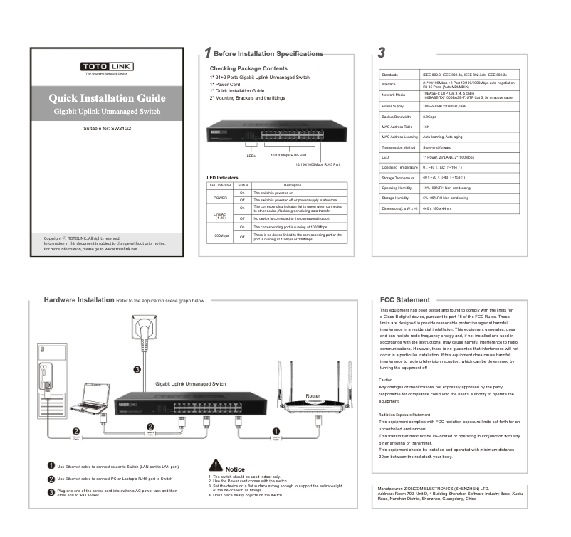 Página 1 del manual Manual de usuario Totolink SW24G2