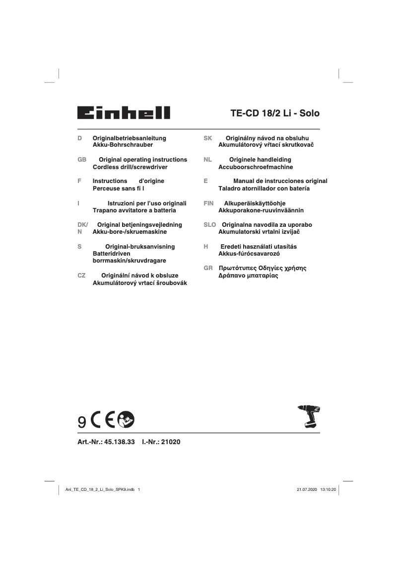 Image de la première page du manuel de l'appareil TE-CD 18/2 Li-Solo