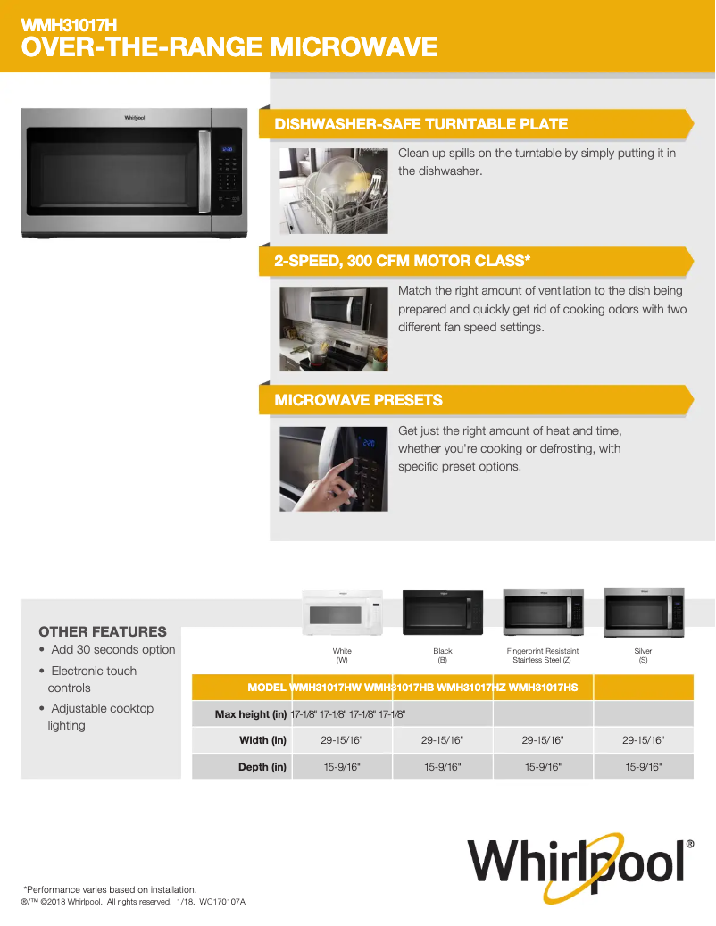 Page 1 de la notice Fiche technique Whirlpool WMH53521HZ