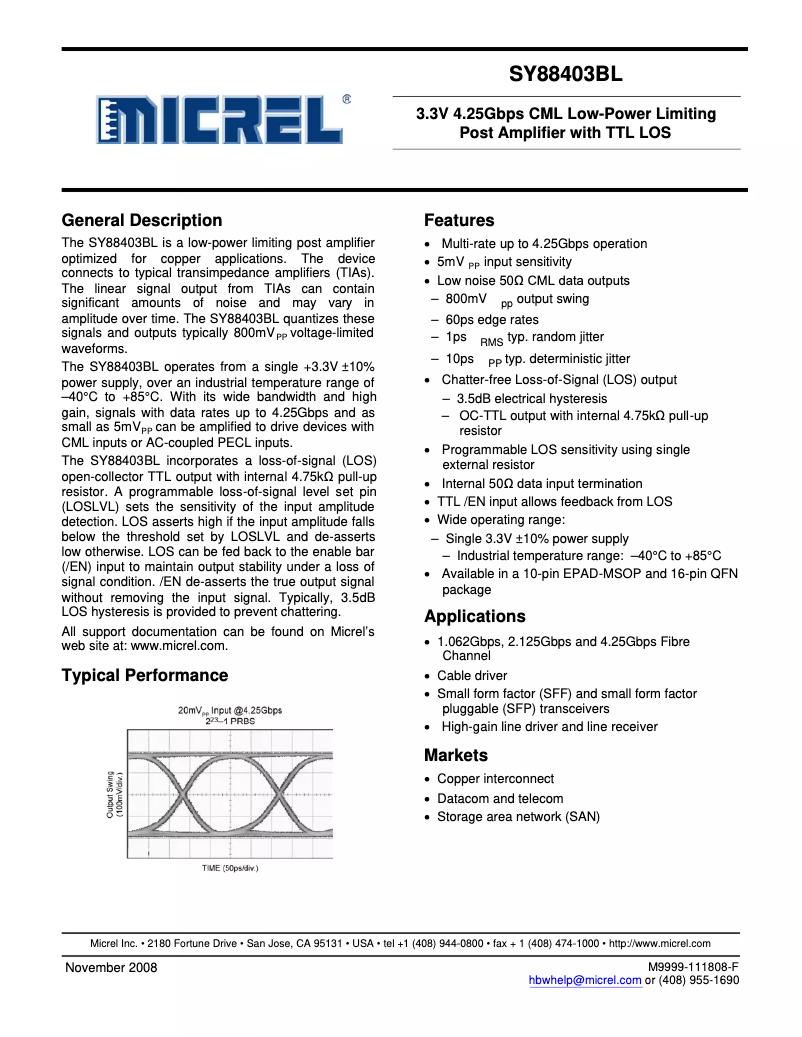 Page 1 de la notice Manuel utilisateur Microchip SY88403BL