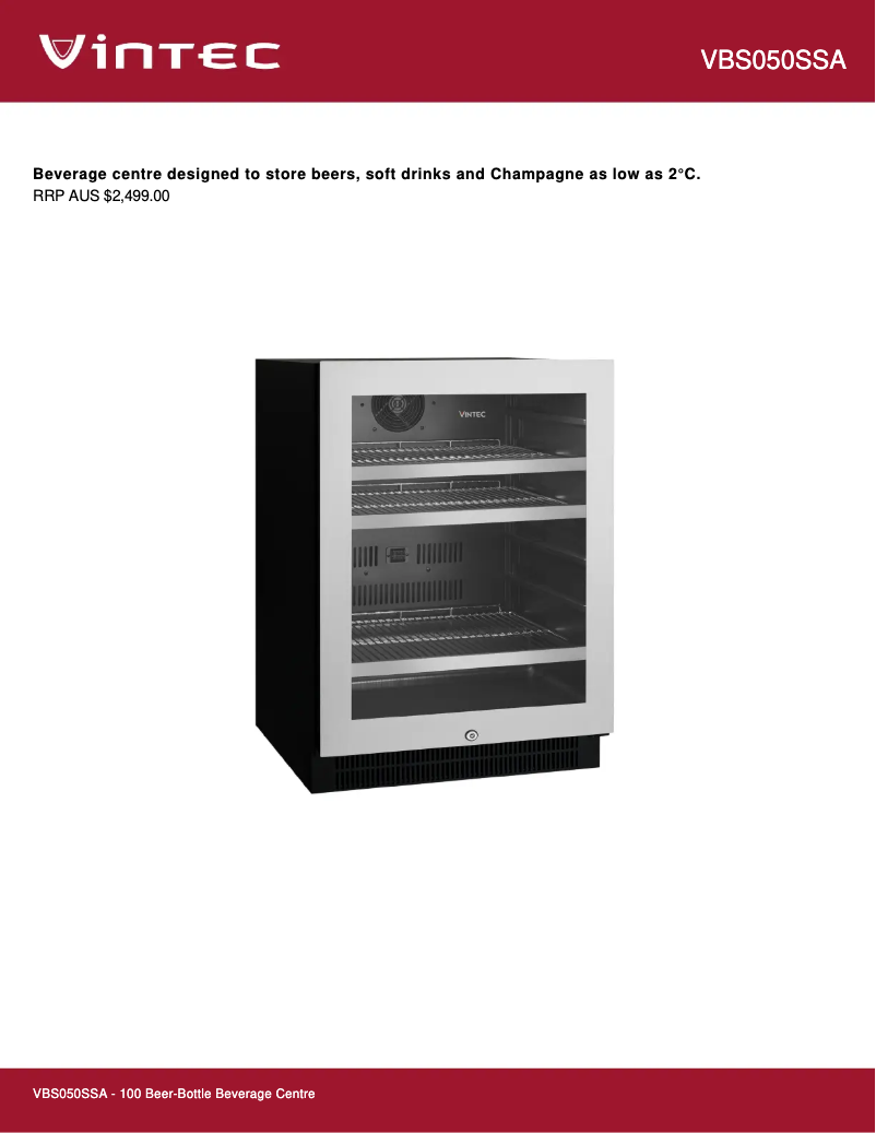 Page 1 de la notice Fiche technique Vintec VBS050SSA