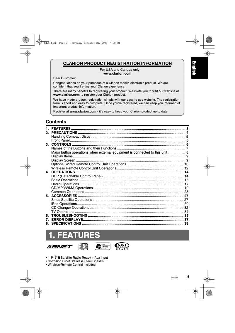 Página 1 del manual Manual de usuario Clarion M475