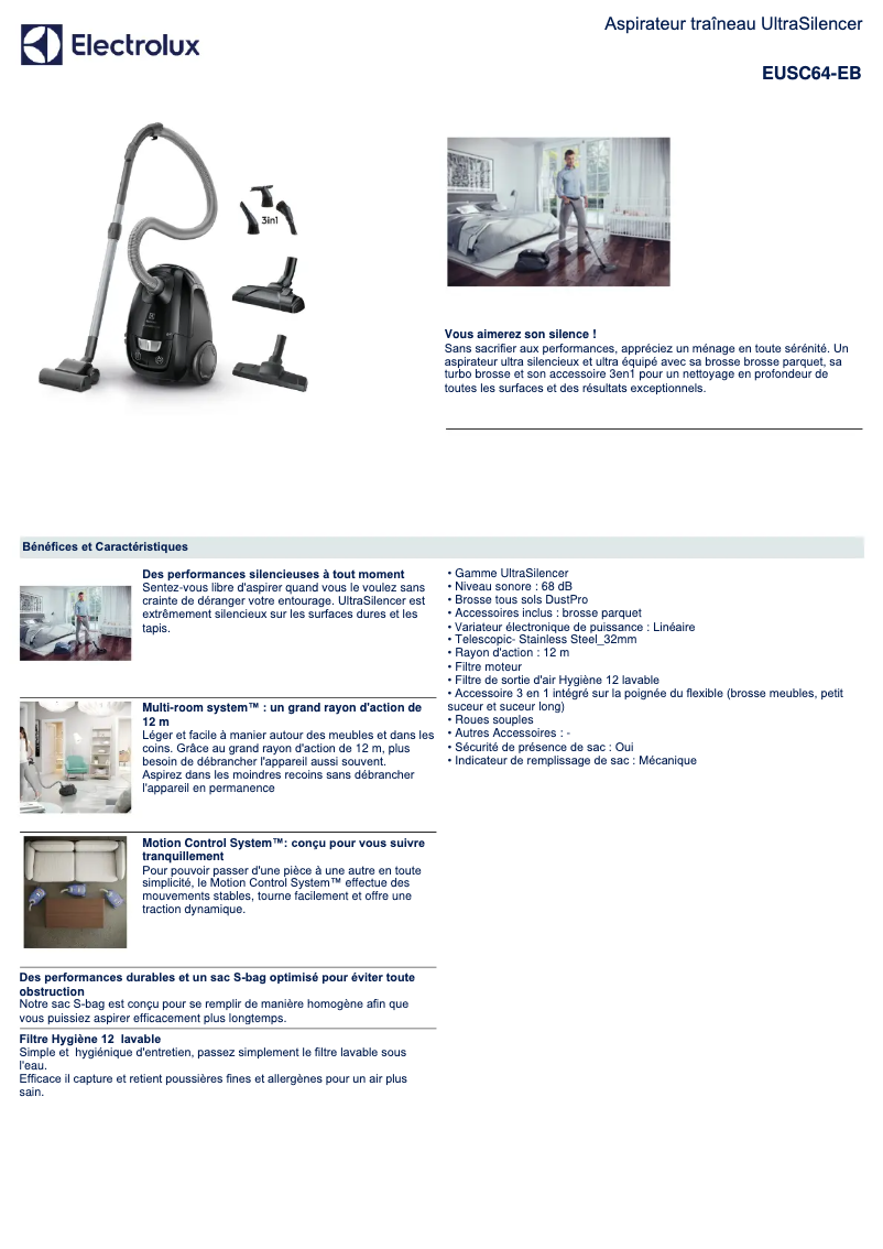 Page 1 de la notice Manuel utilisateur Electrolux UltraSilencer EUSC64-EB