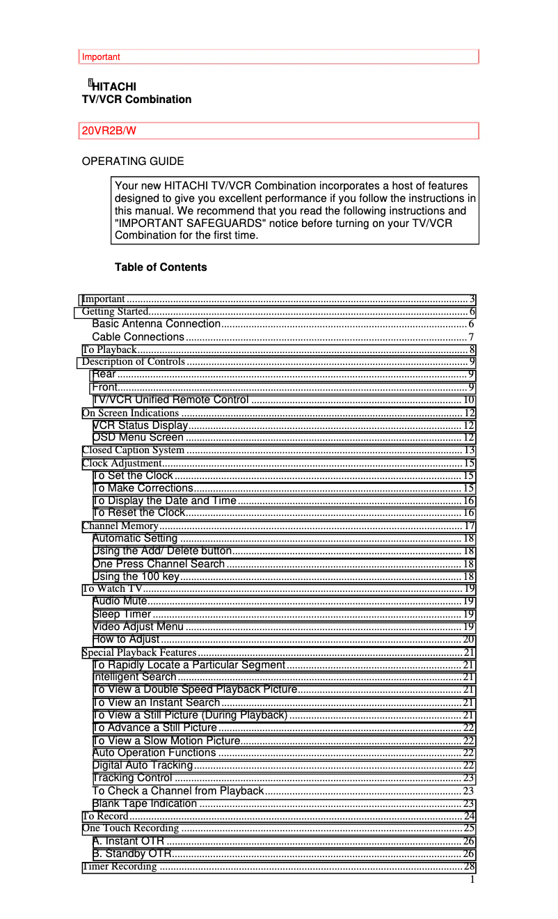 Page 1 de la notice Manuel utilisateur Hitachi 20VR2B