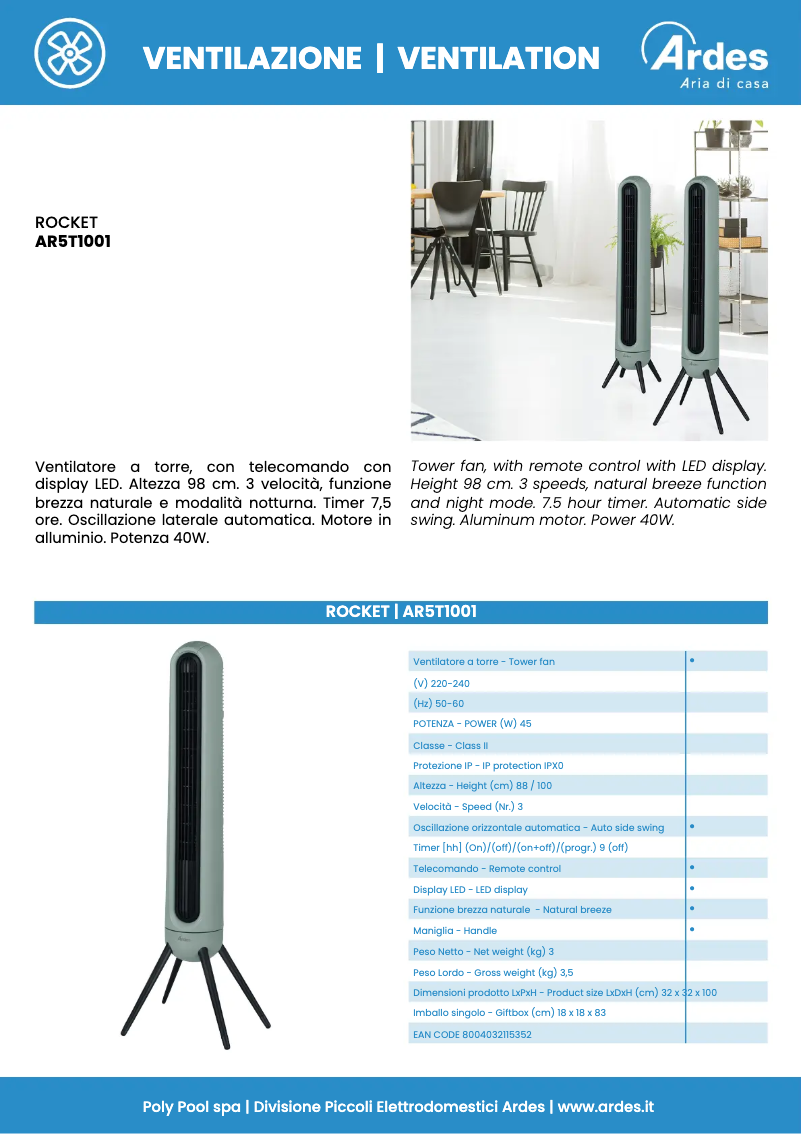 Página 1 del manual Ficha técnica Ardes AR5T1001