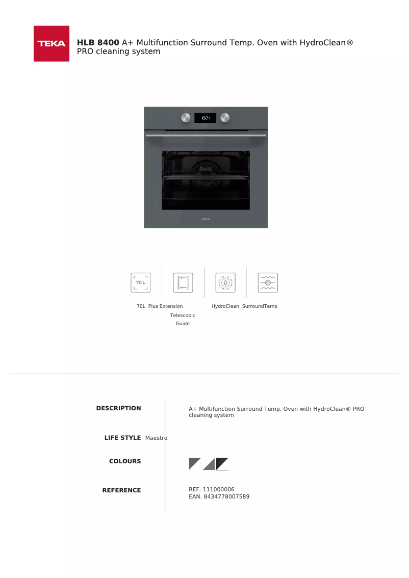 Page n°1 - Fiche technique Teka HLB 8400
