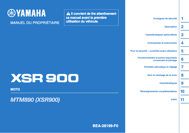 Page 1 de la notice Manuel utilisateur Yamaha XSR900 (2022)