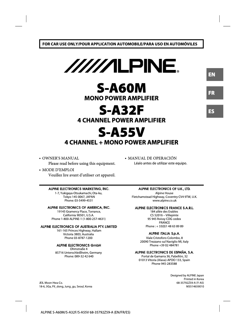 Página 1 del manual Ficha técnica Alpine S-A55V