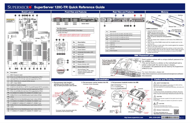 Page 1 de la notice Guide de démarrage rapide Supermicro SuperServer SYS-120C-TR