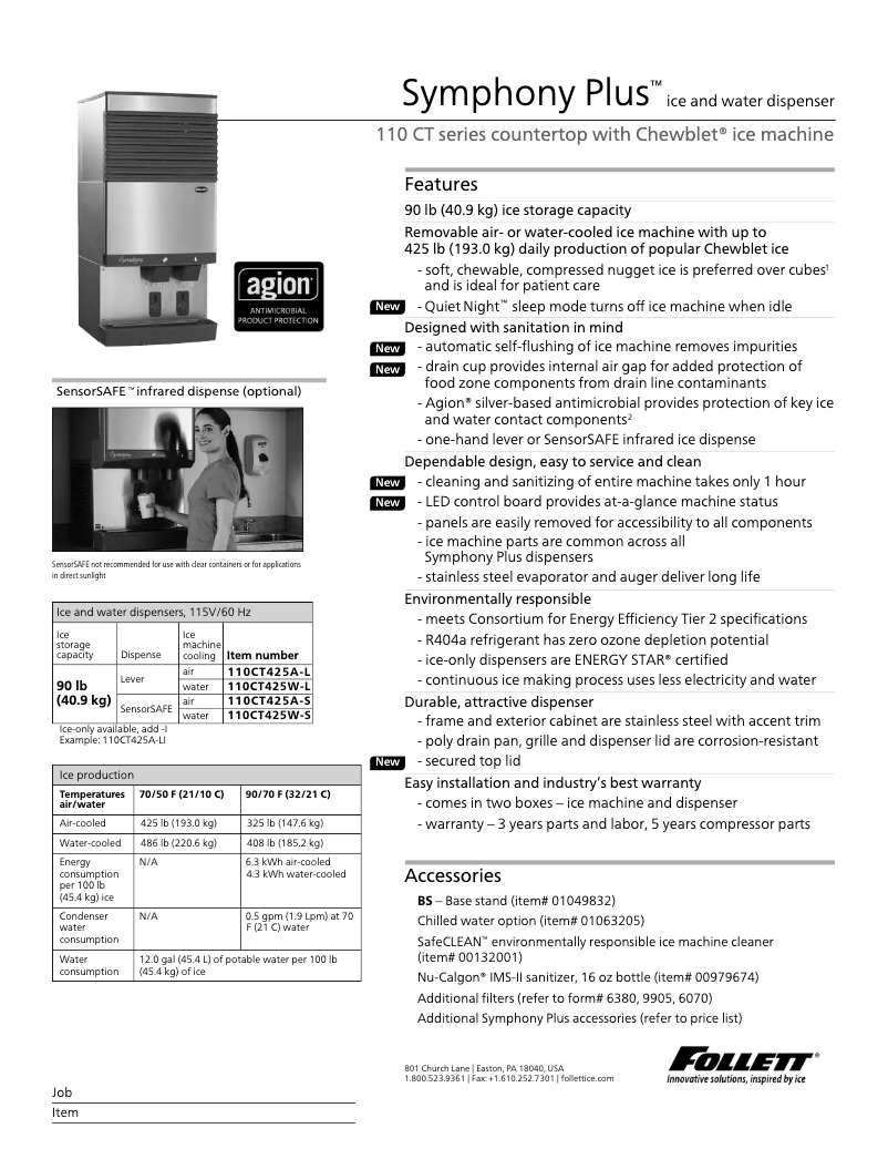 Page 1 de la notice Fiche technique Follett 110CT425A-L