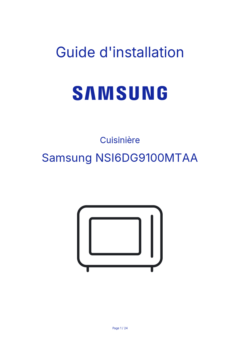 Page n°1 - Guide d'installation Samsung NSI6DG9100MTAA