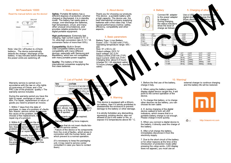 Page n°1 - Manuel utilisateur Xiaomi Powerbank 10000