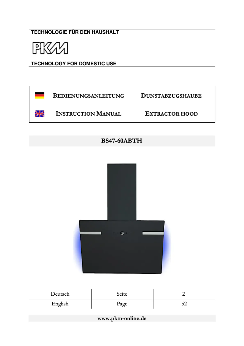 Page 1 de la notice Manuel utilisateur PKM BS47-60ABTH