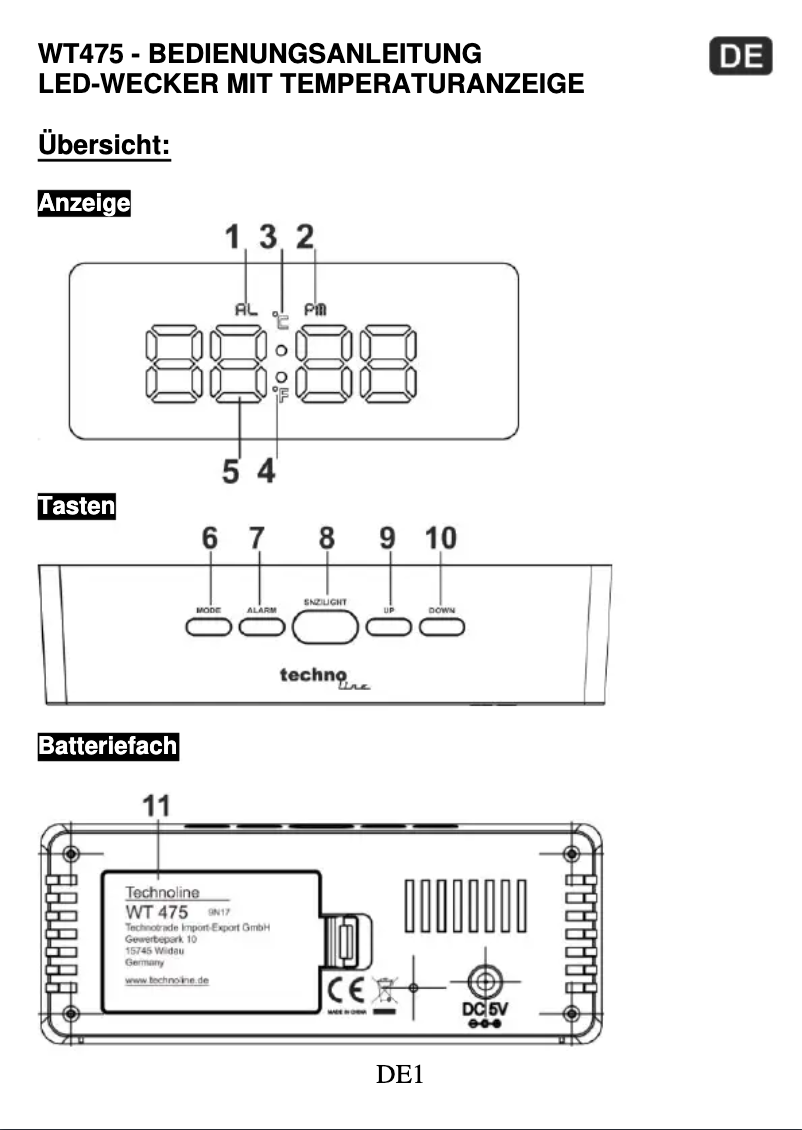 Page n°1 - Manuel utilisateur Techno Line WT 475