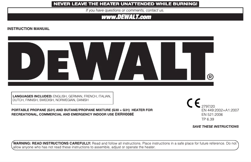 Page 1 de la notice Manuel utilisateur DeWalt DXRH008E