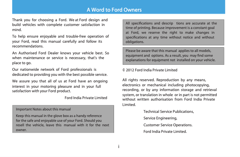 Page 1 de la notice Manuel utilisateur Ford Endeavour (2012)
