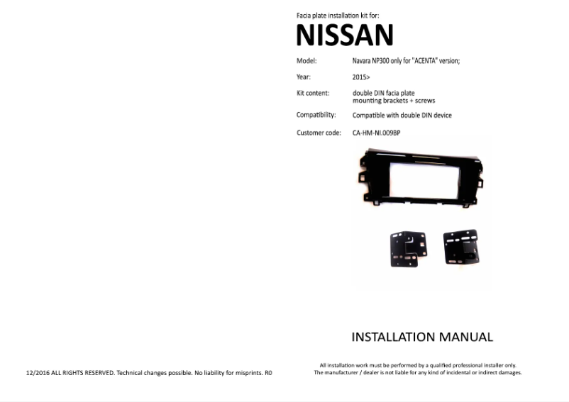 Page n°1 - Manuel utilisateur Pioneer CA-HM-NI.009BP