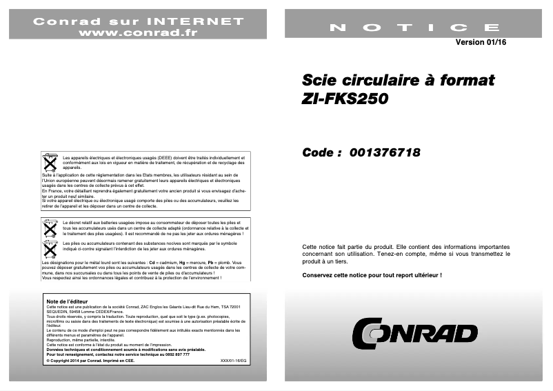 Page n°1 - Manuel utilisateur Zipper ZI-FKS250
