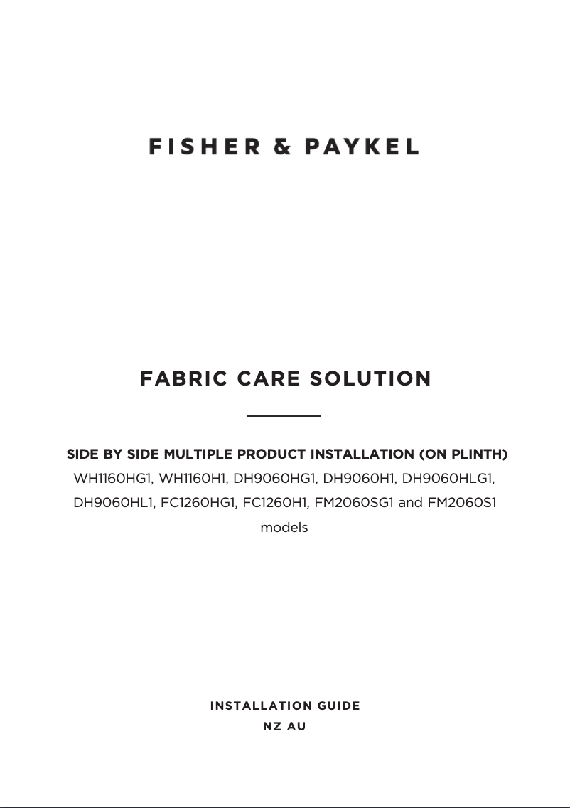 Page 1 de la notice Guide d'installation Fisher & Paykel WH1160HG1