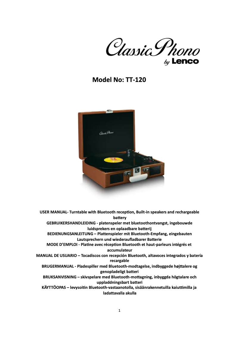 Page n°1 - Manuel utilisateur Classic Phono TT-120