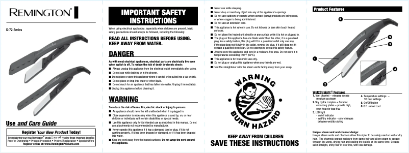 Page 1 de la notice Manuel utilisateur Remington Wet 2 Straight