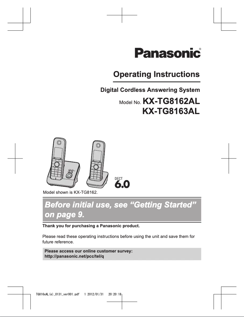 Page n°1 - Manuel utilisateur Panasonic KX-TG8162