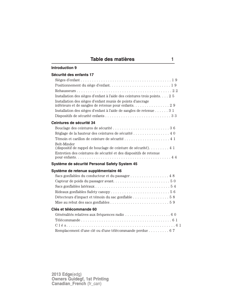 Page n°1 - Manuel utilisateur Ford Edge (2013)