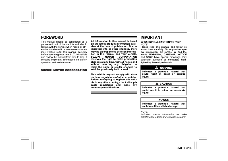 Page n°1 - Manuel utilisateur Suzuki XL7 Hybrid (2023)