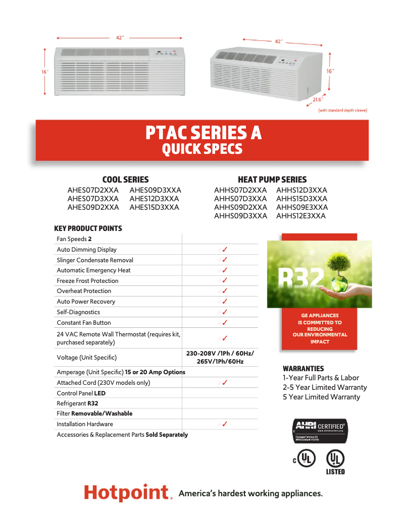 Page 1 de la notice Fiche technique Hotpoint AHES07D2XXA