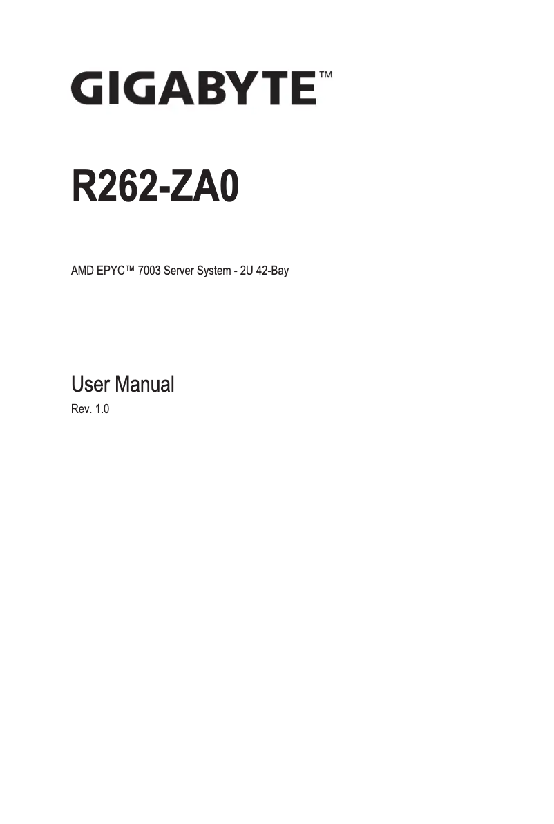 Page n°1 - Manuel utilisateur Gigabyte R262-ZA0