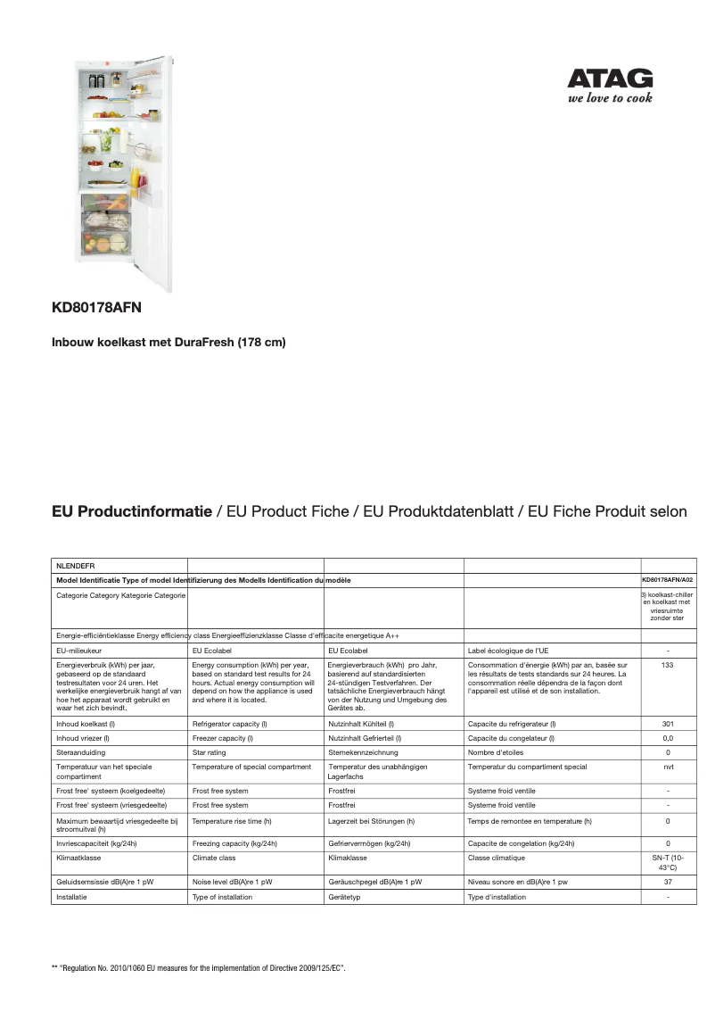 Page n°1 - Fiche technique Atag KD80178AFN