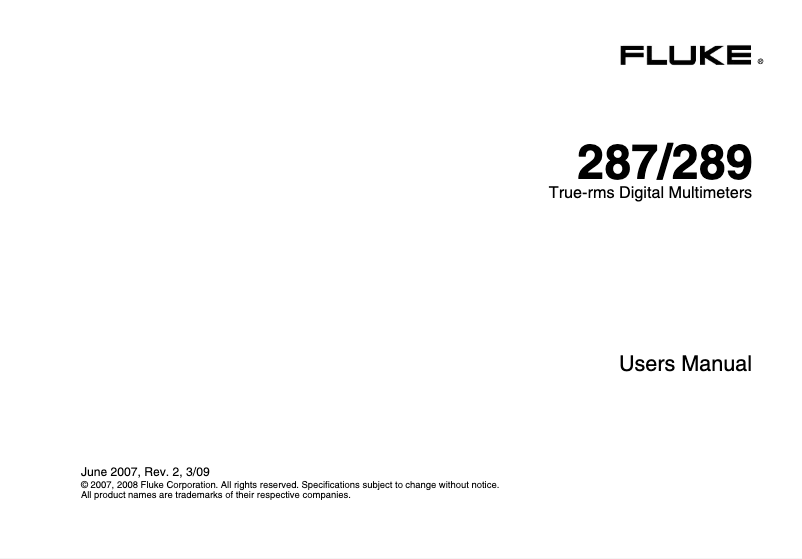 Page 1 de la notice Manuel utilisateur Fluke 287