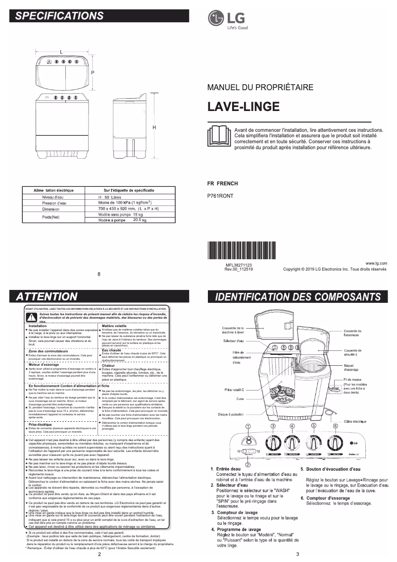 Page 1 de la notice Manuel utilisateur LG P761RONT
