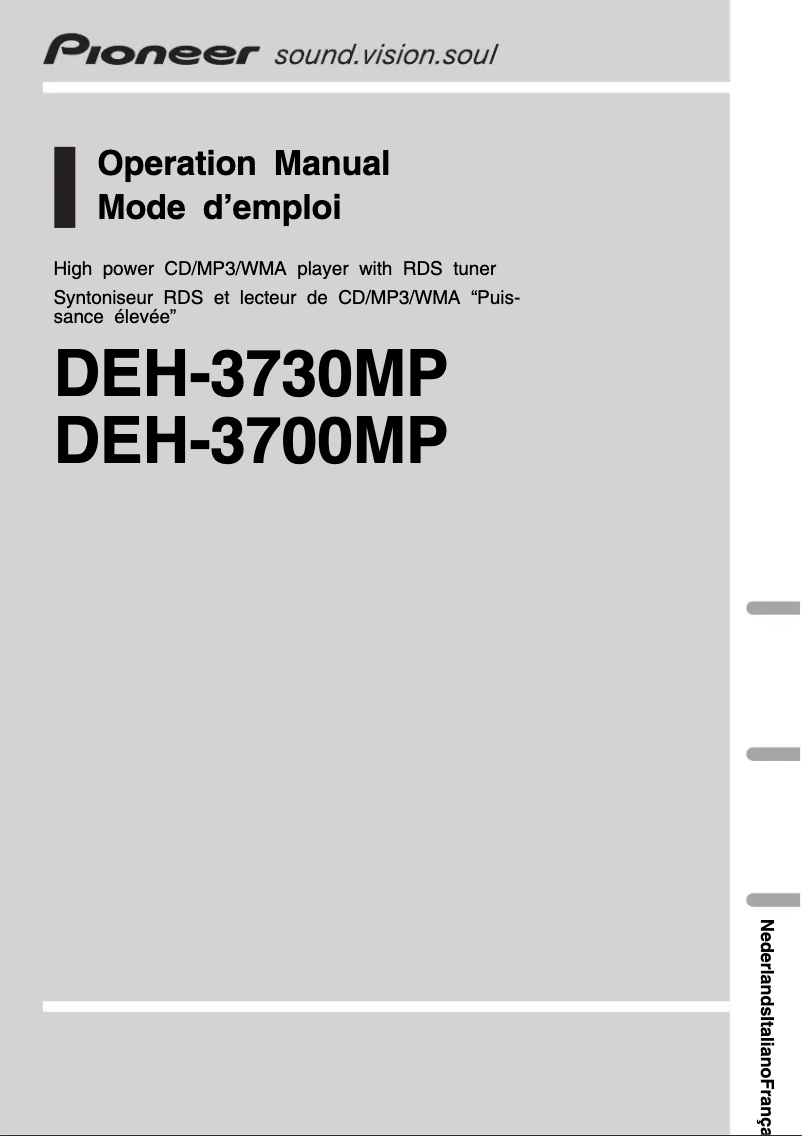 Page n°1 - Manuel utilisateur Pioneer DEH-3730MP