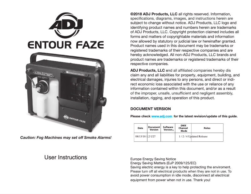 Image de la première page du manuel de l'appareil Entour Faze