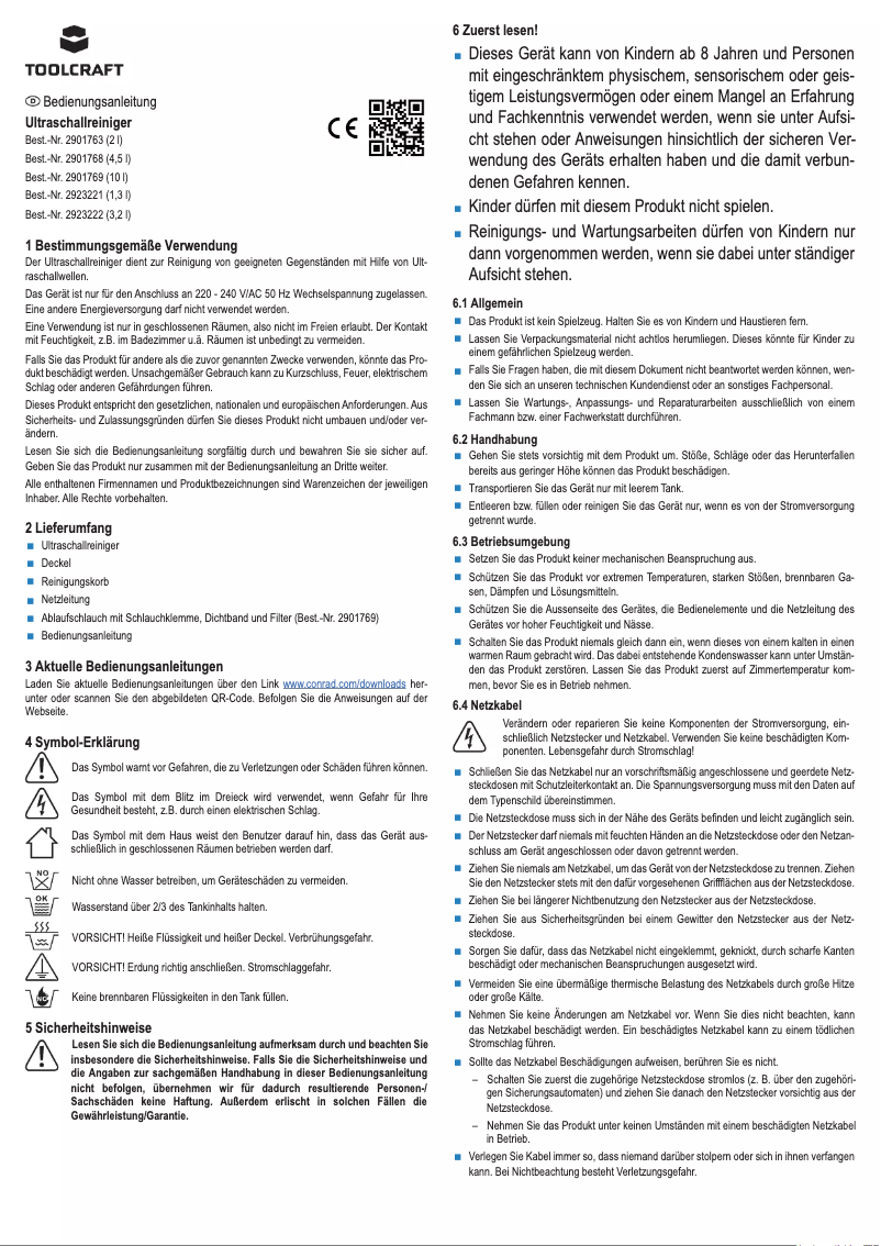 Page 1 de la notice Manuel utilisateur Toolcraft USC-450