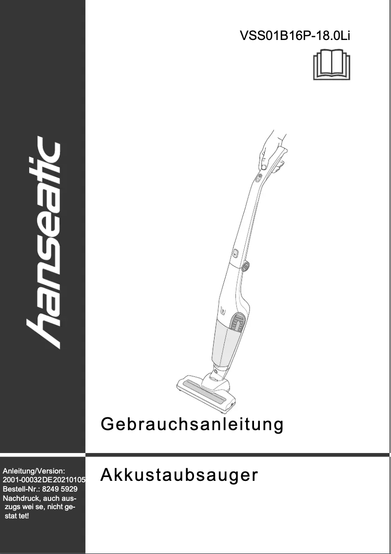 Page 1 de la notice Manuel utilisateur Hanseatic VSS01B16P-18.0Li