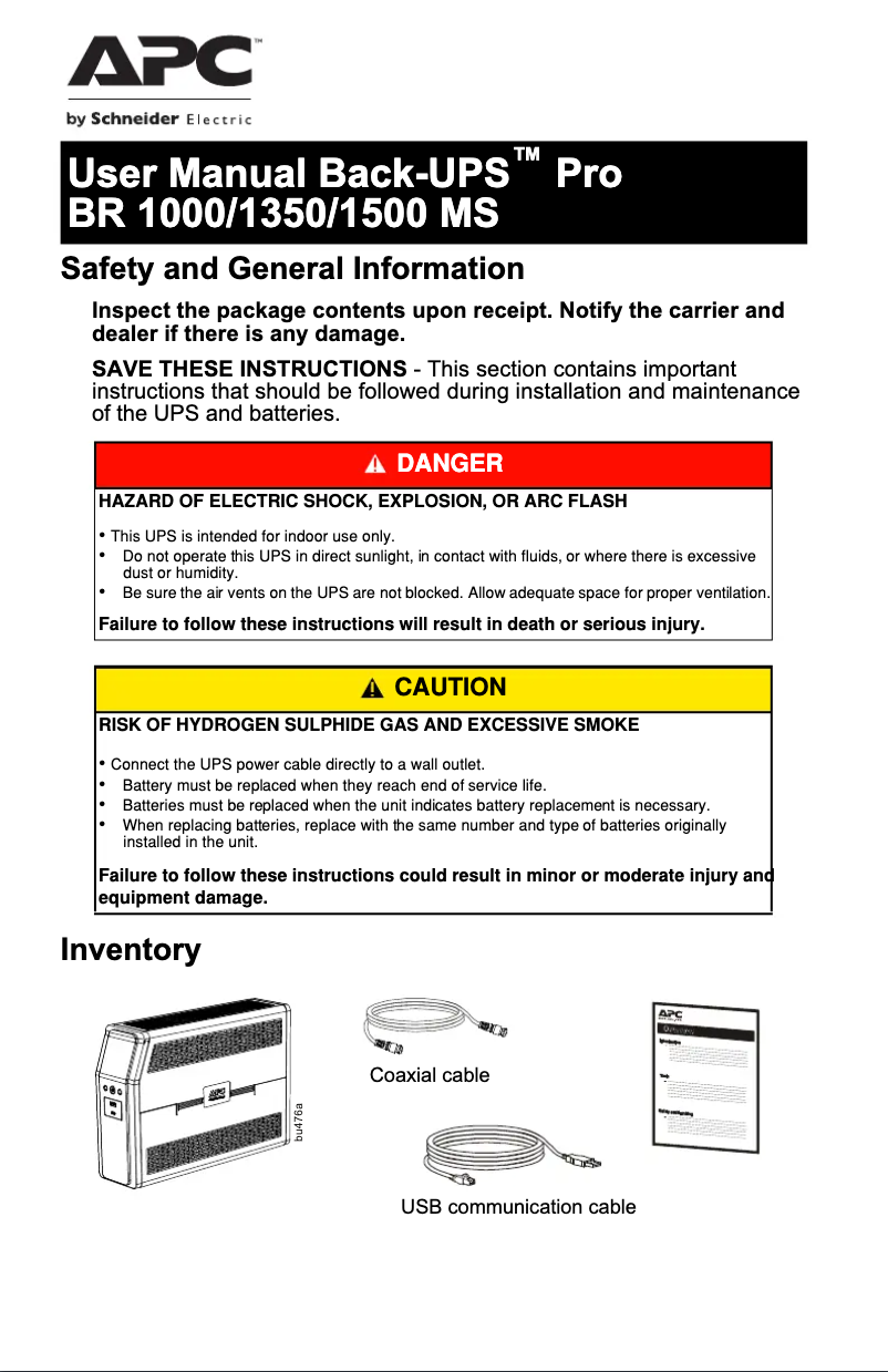 Page 1 de la notice Manuel utilisateur APC Back-UPS Pro BR1000MS