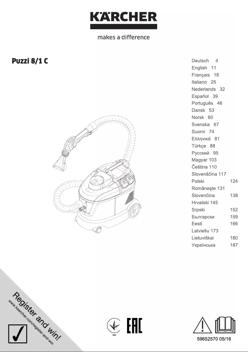 Page 1 de la notice Manuel utilisateur Kärcher Puzzi 8/1 C