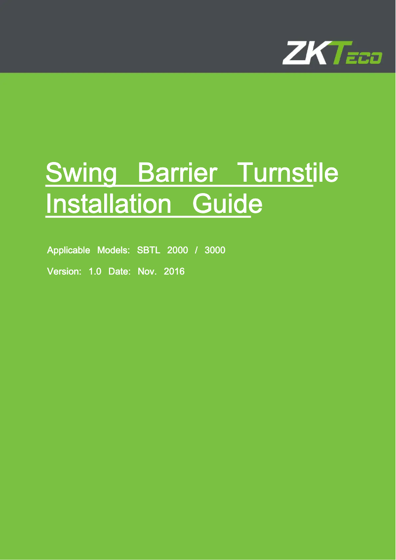 Page n°1 - Guide d'installation ZKTeco SBTL3000