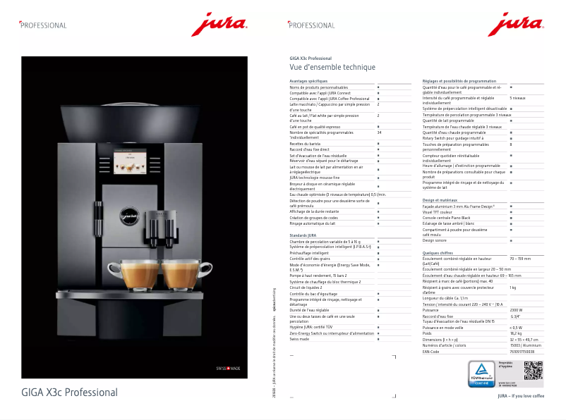 Page n°1 - Fiche technique Jura GIGA X3c Professional