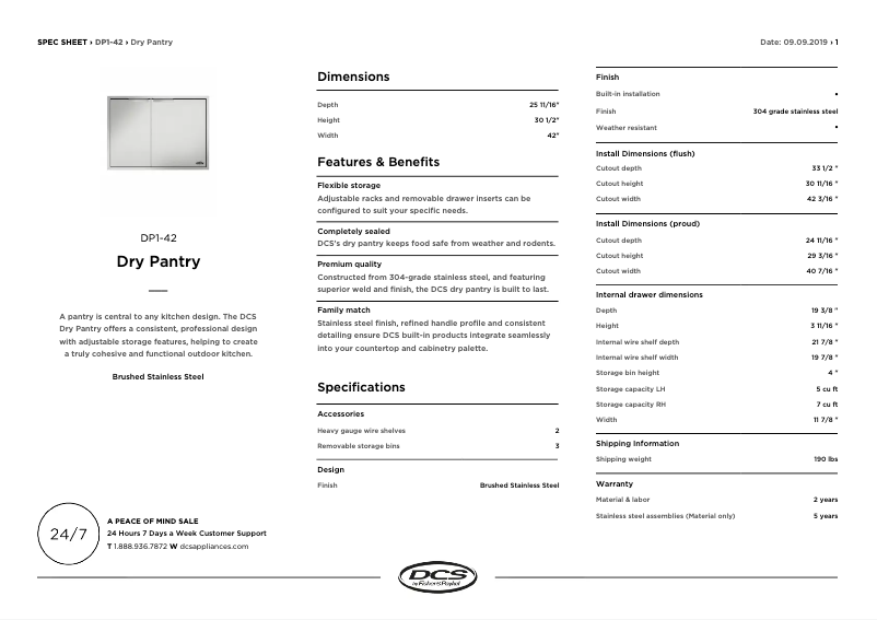 Page 1 de la notice Fiche technique DCS DP1-42