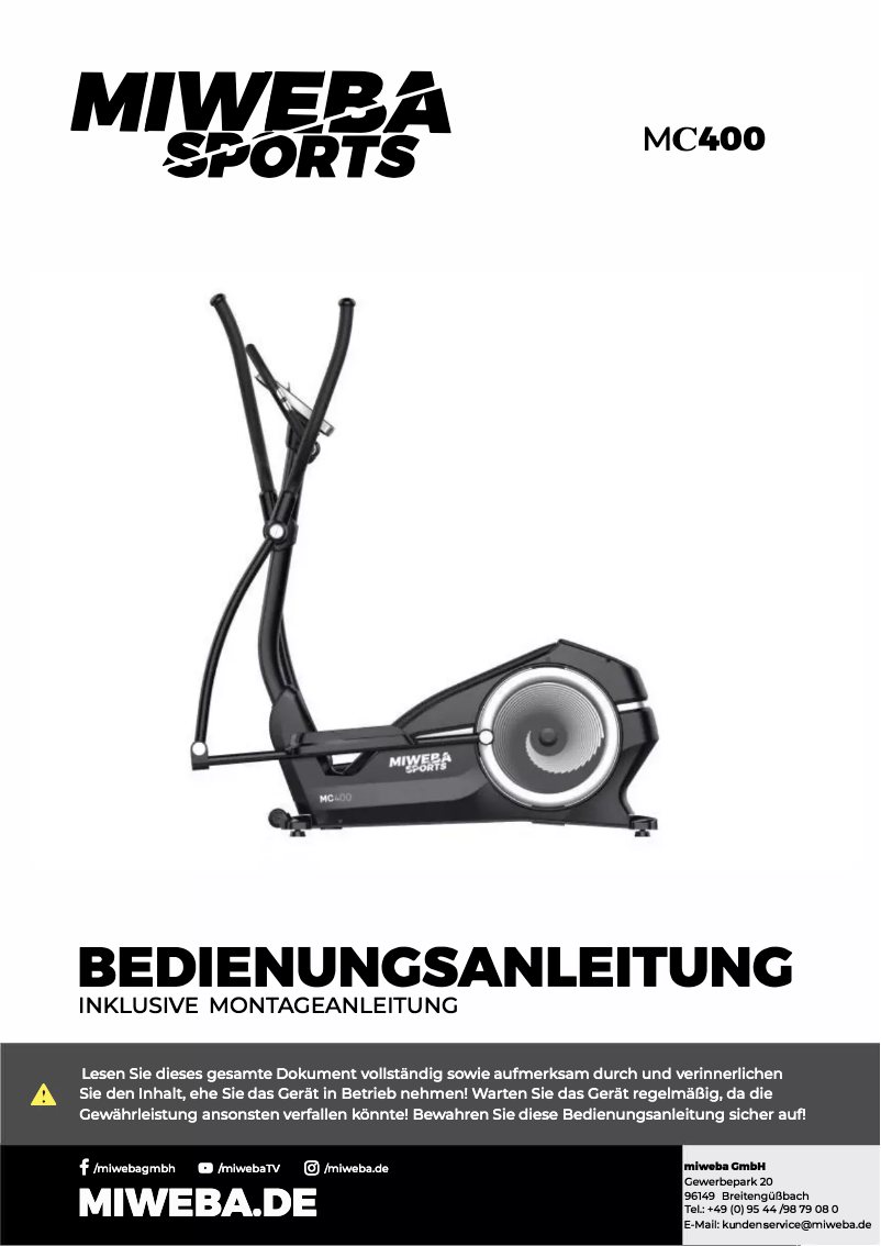 Page n°1 - Manuel utilisateur Miweba Sports MC400