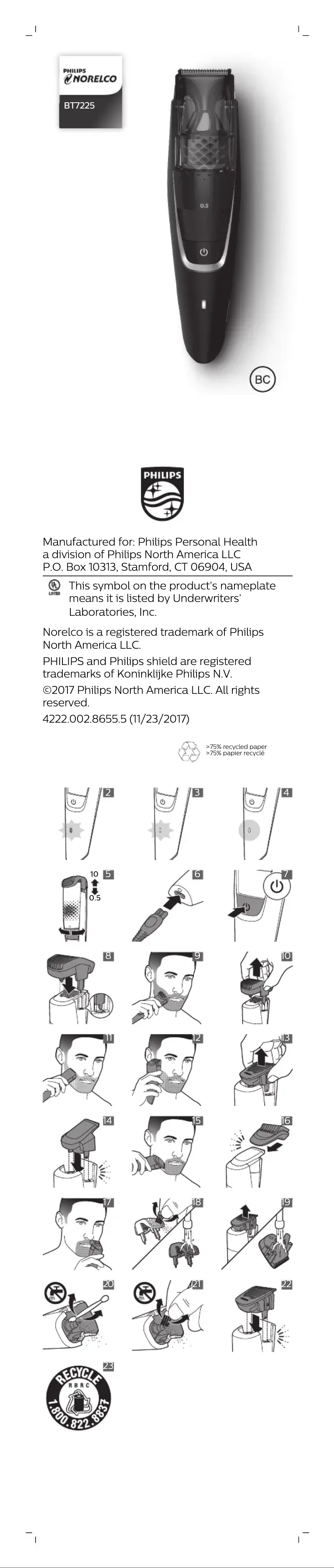 Image de la première page du manuel de l'appareil Norelco BT7225