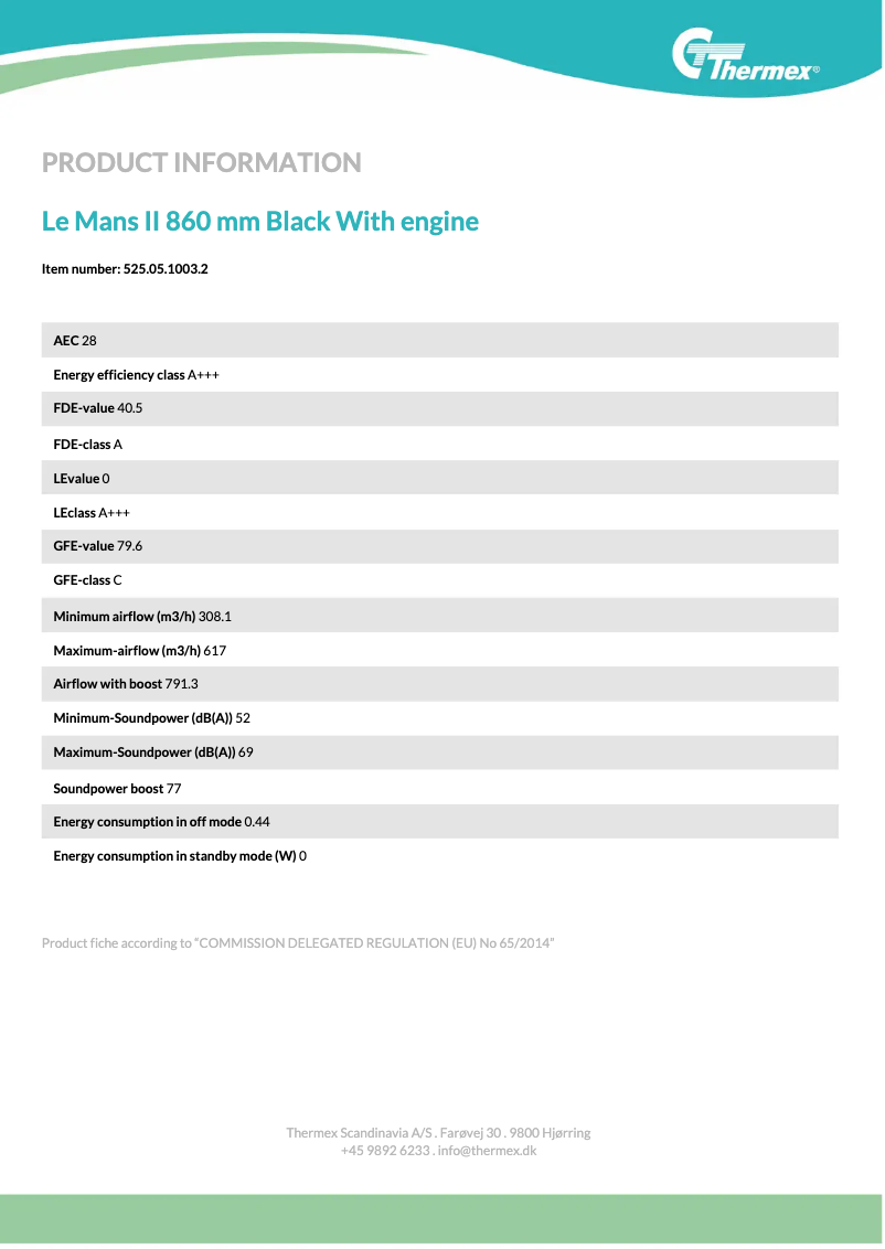 Page 1 de la notice Fiche technique Thermex Le Mans II