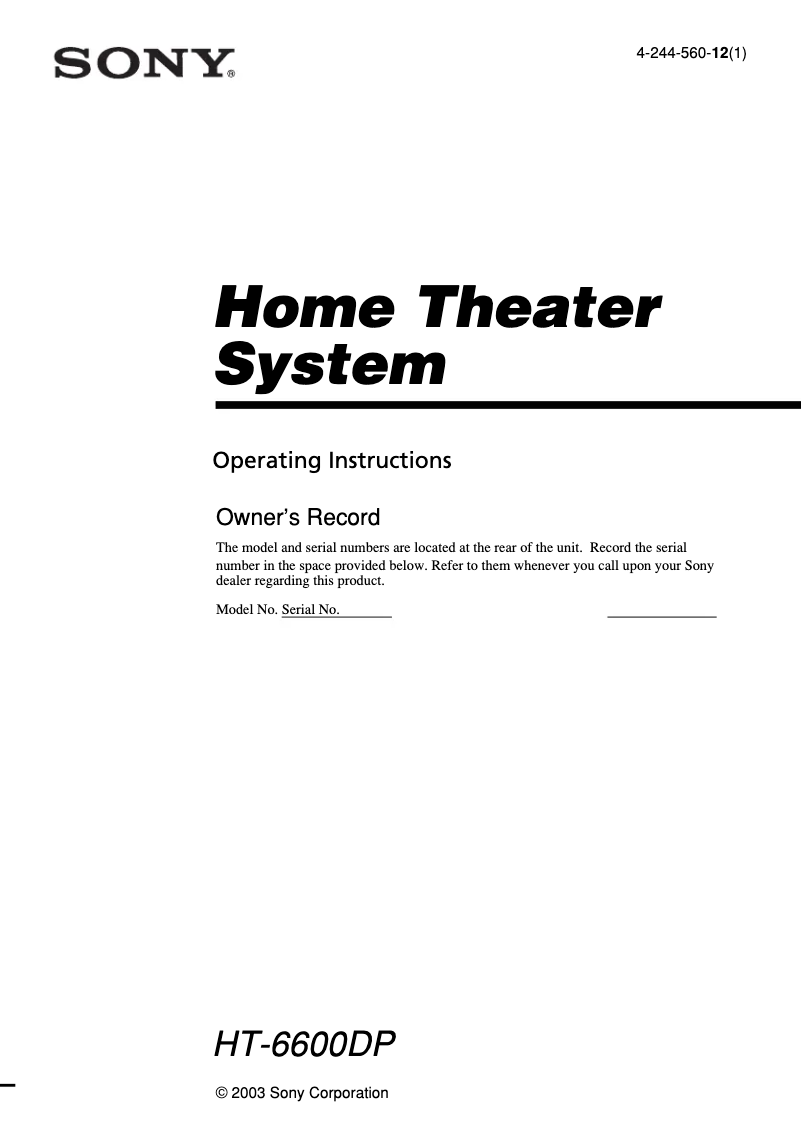 Página 1 del manual Manual de usuario Sony HT-6600DP