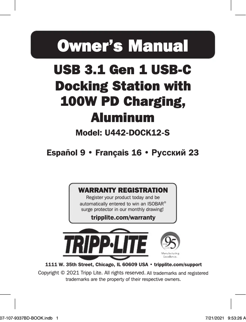Page 1 de la notice Manuel utilisateur Tripp Lite U442-DOCK12-S