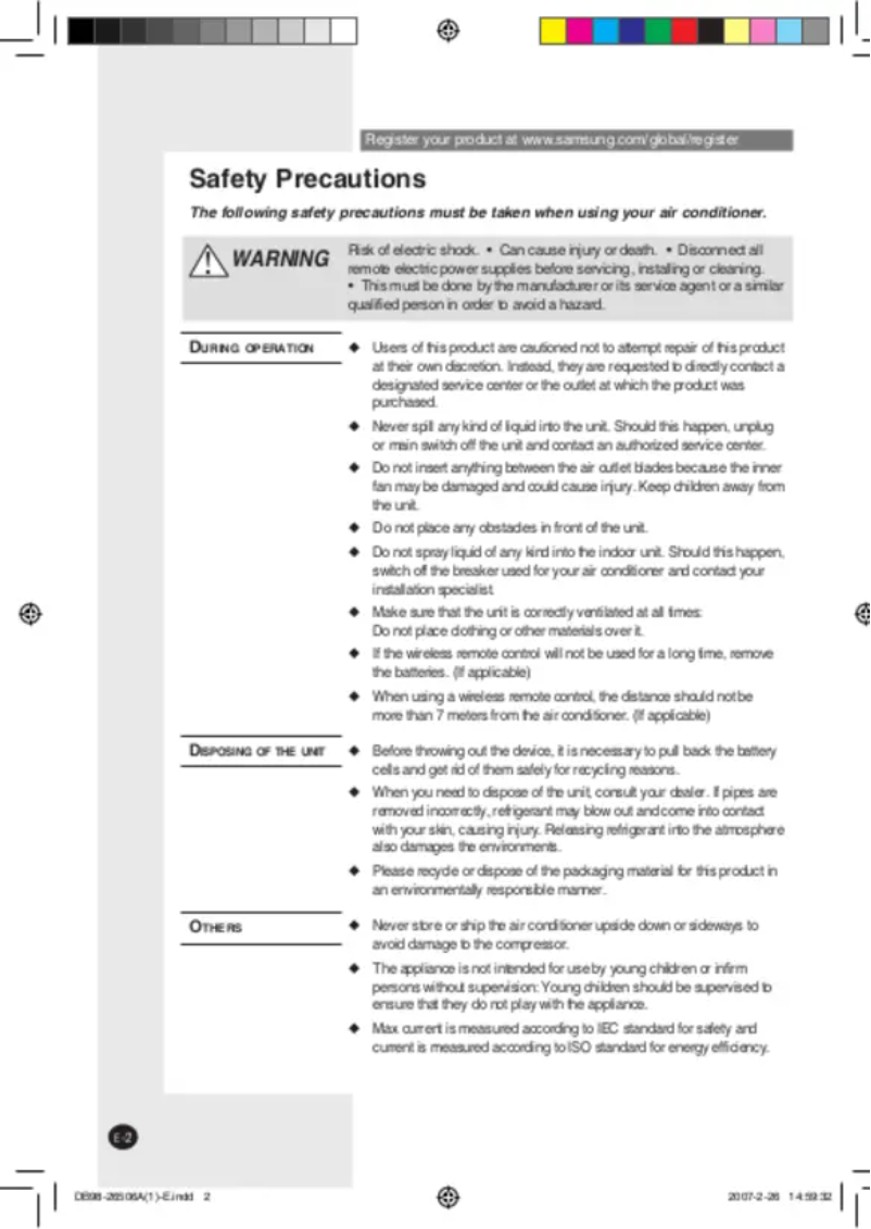 Page 1 de la notice Manuel utilisateur Samsung AS13NAN