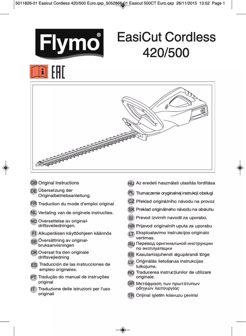 Page 1 de la notice Manuel utilisateur Flymo EasiCut Cordless 500