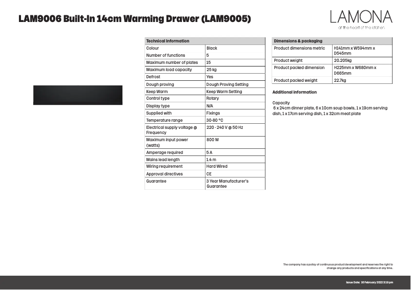Page 1 de la notice Fiche technique Lamona LAM9006